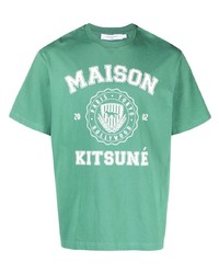 mintgrünes bedrucktes T-Shirt mit einem Rundhalsausschnitt von MAISON KITSUNÉ