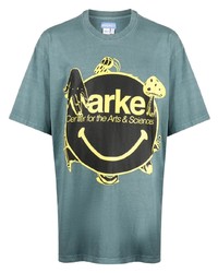 mintgrünes bedrucktes T-Shirt mit einem Rundhalsausschnitt von MARKET