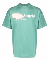 mintgrünes bedrucktes T-Shirt mit einem Rundhalsausschnitt von Palm Angels