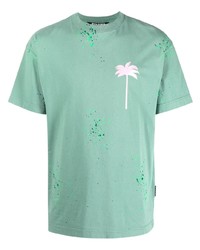 mintgrünes bedrucktes T-Shirt mit einem Rundhalsausschnitt von Palm Angels