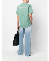 mintgrünes bedrucktes T-Shirt mit einem Rundhalsausschnitt von Palm Angels