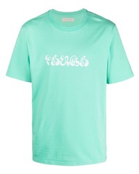 mintgrünes bedrucktes T-Shirt mit einem Rundhalsausschnitt von Paura