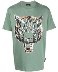 mintgrünes bedrucktes T-Shirt mit einem Rundhalsausschnitt von Plein Sport