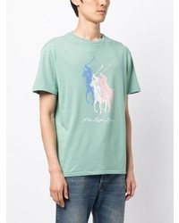 mintgrünes bedrucktes T-Shirt mit einem Rundhalsausschnitt von Polo Ralph Lauren