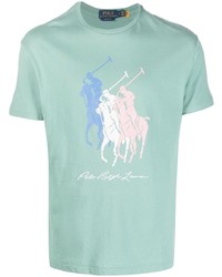mintgrünes bedrucktes T-Shirt mit einem Rundhalsausschnitt von Polo Ralph Lauren