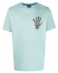 mintgrünes bedrucktes T-Shirt mit einem Rundhalsausschnitt von PS Paul Smith