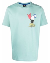 mintgrünes bedrucktes T-Shirt mit einem Rundhalsausschnitt von PS Paul Smith