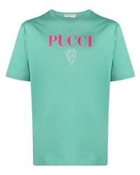 mintgrünes bedrucktes T-Shirt mit einem Rundhalsausschnitt von PUCCI