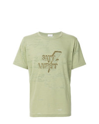 mintgrünes bedrucktes T-Shirt mit einem Rundhalsausschnitt von Saint Laurent