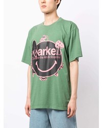 mintgrünes bedrucktes T-Shirt mit einem Rundhalsausschnitt von MARKET