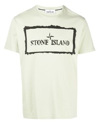 mintgrünes bedrucktes T-Shirt mit einem Rundhalsausschnitt von Stone Island