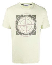 mintgrünes bedrucktes T-Shirt mit einem Rundhalsausschnitt von Stone Island