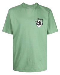 mintgrünes bedrucktes T-Shirt mit einem Rundhalsausschnitt von Stussy