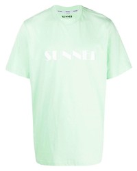 mintgrünes bedrucktes T-Shirt mit einem Rundhalsausschnitt von Sunnei