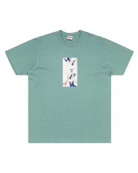 mintgrünes bedrucktes T-Shirt mit einem Rundhalsausschnitt von Supreme