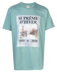 mintgrünes bedrucktes T-Shirt mit einem Rundhalsausschnitt von Supreme