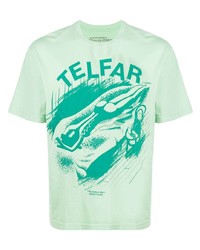 mintgrünes bedrucktes T-Shirt mit einem Rundhalsausschnitt von Telfar