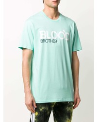 mintgrünes bedrucktes T-Shirt mit einem Rundhalsausschnitt von Blood Brother