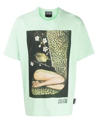 mintgrünes bedrucktes T-Shirt mit einem Rundhalsausschnitt von VERSACE JEANS COUTURE