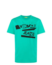 mintgrünes bedrucktes T-Shirt mit einem Rundhalsausschnitt von Versace Jeans