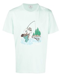 mintgrünes bedrucktes T-Shirt mit einem Rundhalsausschnitt von Woolrich