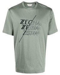 mintgrünes bedrucktes T-Shirt mit einem Rundhalsausschnitt von Z Zegna