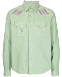 mintgrünes besticktes Langarmhemd von Ralph Lauren RRL