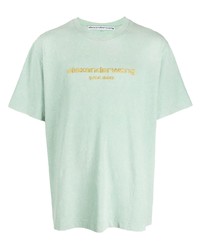 mintgrünes besticktes T-Shirt mit einem Rundhalsausschnitt von Alexander Wang