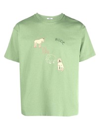 mintgrünes besticktes T-Shirt mit einem Rundhalsausschnitt von Bode