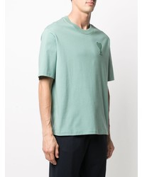 mintgrünes besticktes T-Shirt mit einem Rundhalsausschnitt von Ami Paris