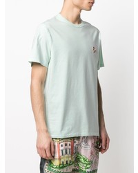 mintgrünes besticktes T-Shirt mit einem Rundhalsausschnitt von MAISON KITSUNÉ