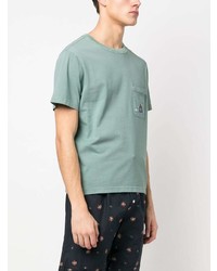 mintgrünes besticktes T-Shirt mit einem Rundhalsausschnitt von Nick Fouquet