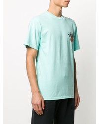 mintgrünes besticktes T-Shirt mit einem Rundhalsausschnitt von Stussy