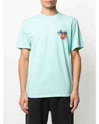 mintgrünes besticktes T-Shirt mit einem Rundhalsausschnitt von Stussy