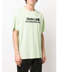 mintgrünes besticktes T-Shirt mit einem Rundhalsausschnitt von Roberto Cavalli