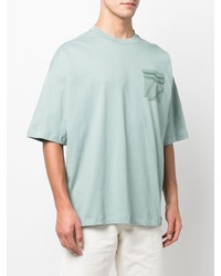 mintgrünes besticktes T-Shirt mit einem Rundhalsausschnitt von Zegna