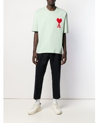 mintgrünes besticktes T-Shirt mit einem Rundhalsausschnitt von Ami Paris