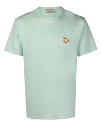 mintgrünes besticktes T-Shirt mit einem Rundhalsausschnitt von MAISON KITSUNÉ