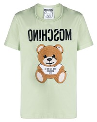 mintgrünes besticktes T-Shirt mit einem Rundhalsausschnitt von Moschino