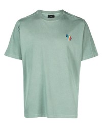 mintgrünes besticktes T-Shirt mit einem Rundhalsausschnitt von Paul Smith