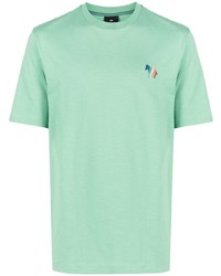 mintgrünes besticktes T-Shirt mit einem Rundhalsausschnitt von PS Paul Smith