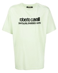 mintgrünes besticktes T-Shirt mit einem Rundhalsausschnitt von Roberto Cavalli