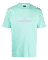 mintgrünes besticktes T-Shirt mit einem Rundhalsausschnitt von Stone Island