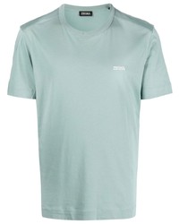 mintgrünes besticktes T-Shirt mit einem Rundhalsausschnitt von Zegna