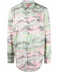 mintgrünes Camouflage Langarmhemd