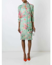 mintgrünes gerade geschnittenes Kleid mit Blumenmuster von Christian Dior Vintage