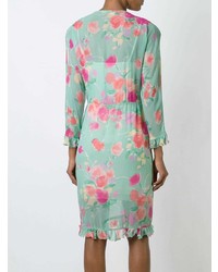 mintgrünes gerade geschnittenes Kleid mit Blumenmuster von Christian Dior Vintage