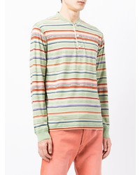 mintgrünes horizontal gestreiftes Langarmshirt mit einer Knopfleiste von Ralph Lauren RRL