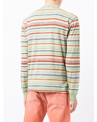 mintgrünes horizontal gestreiftes Langarmshirt mit einer Knopfleiste von Ralph Lauren RRL