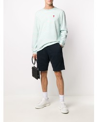 mintgrünes horizontal gestreiftes Langarmshirt von Ami Paris